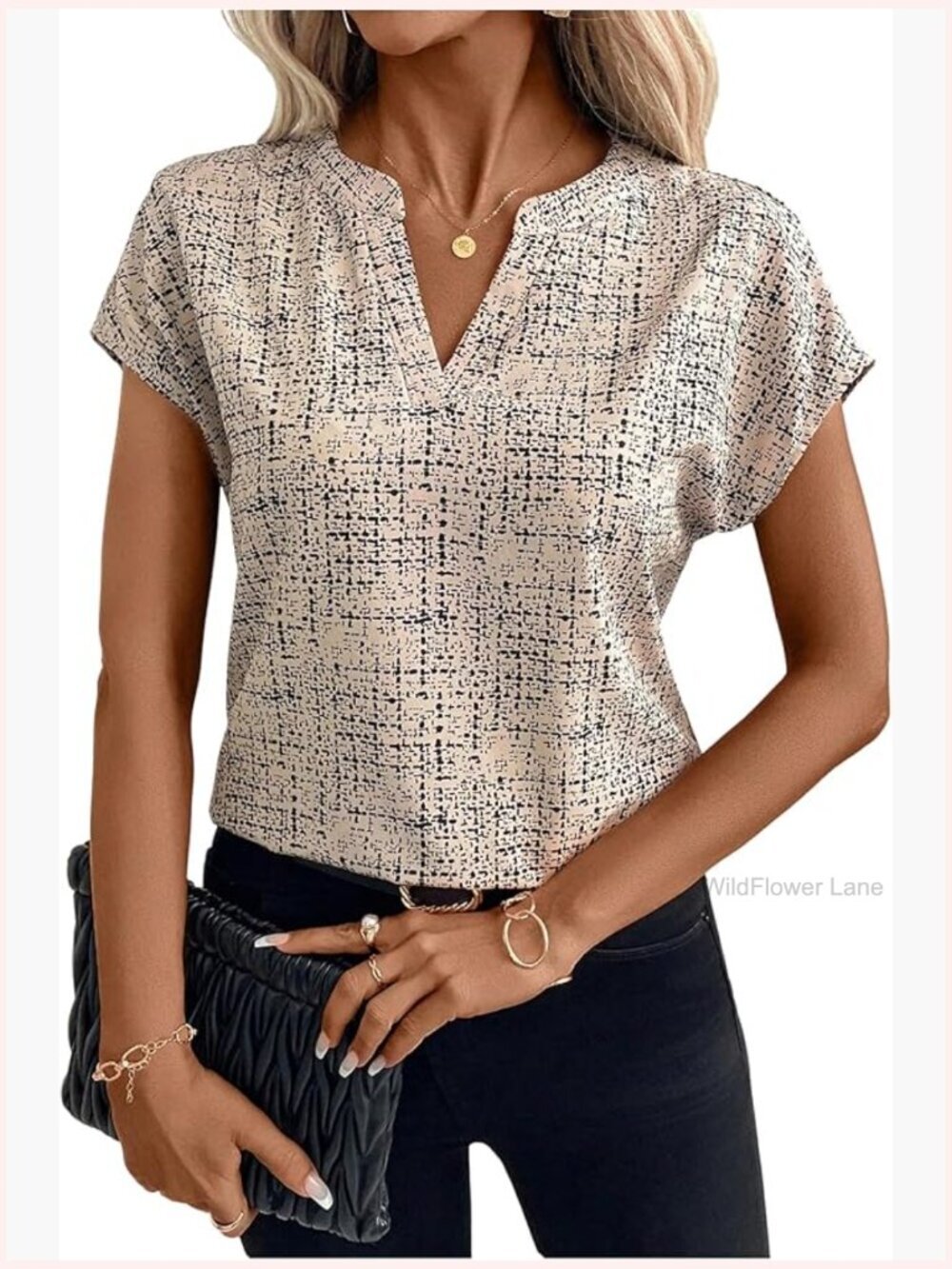 Elegant Printed Short Sleeve Blouses Business Casual Tops